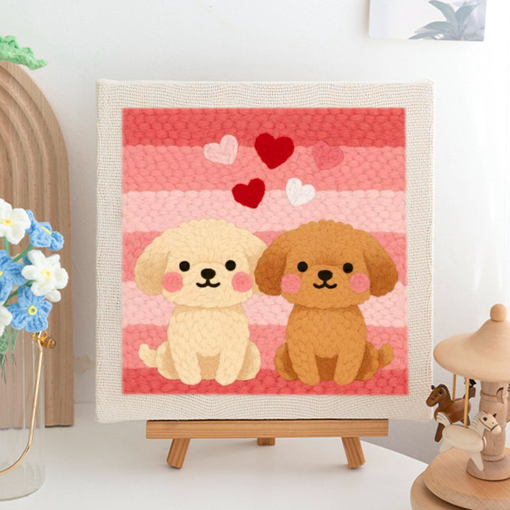 Poodles on Pink Stripes Punch Needle Embroidery Kits