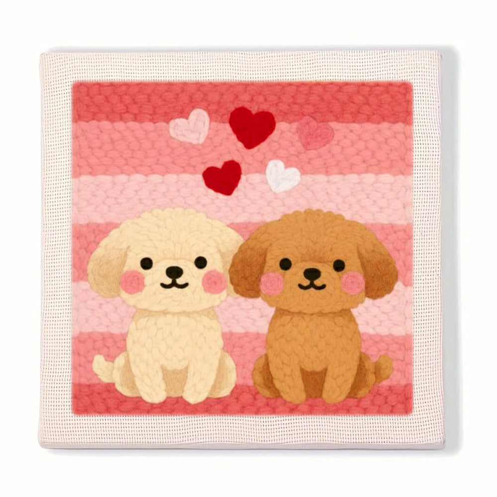 Poodles on Pink Stripes Punch Needle Embroidery Kits