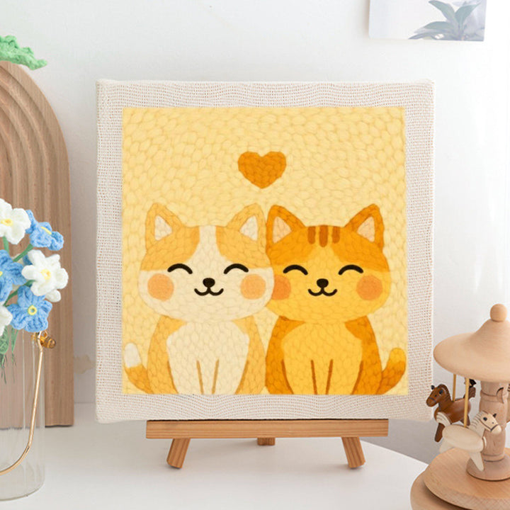 Orange Cats on Yellow Punch Needle Embroidery Kits