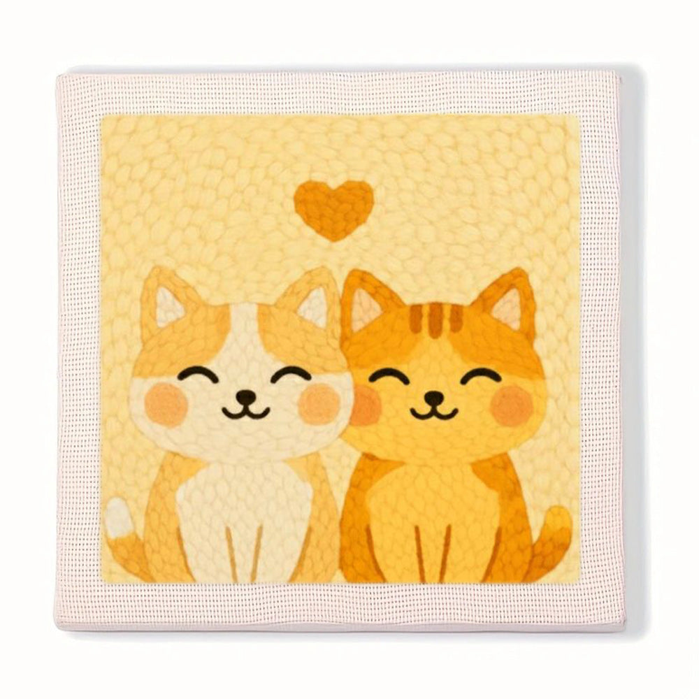 Orange Cats on Yellow Punch Needle Embroidery Kits
