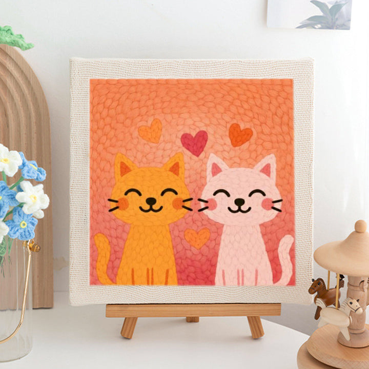 Cats on Orange Background Punch Needle Embroidery Kits
