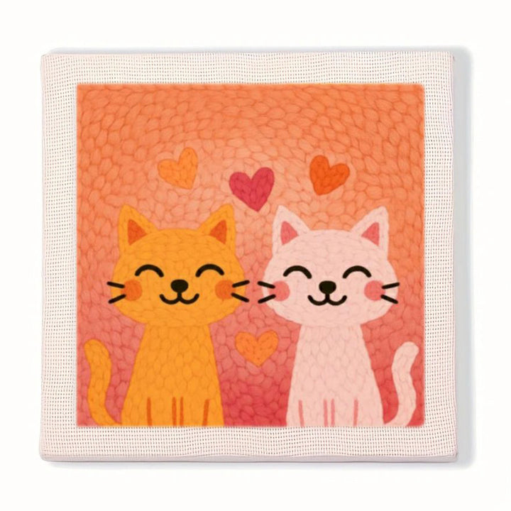 Cats on Orange Background Punch Needle Embroidery Kits