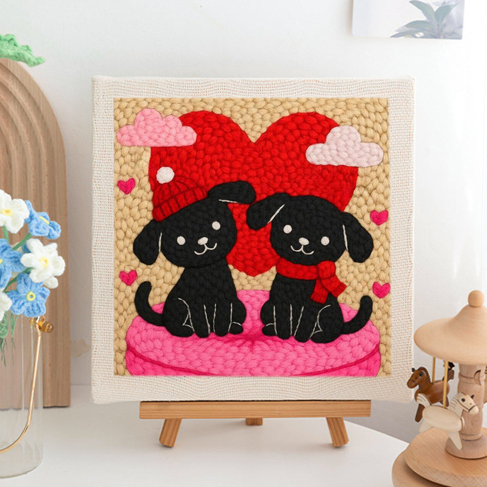 Black Puppies Punch Needle Embroidery Kits