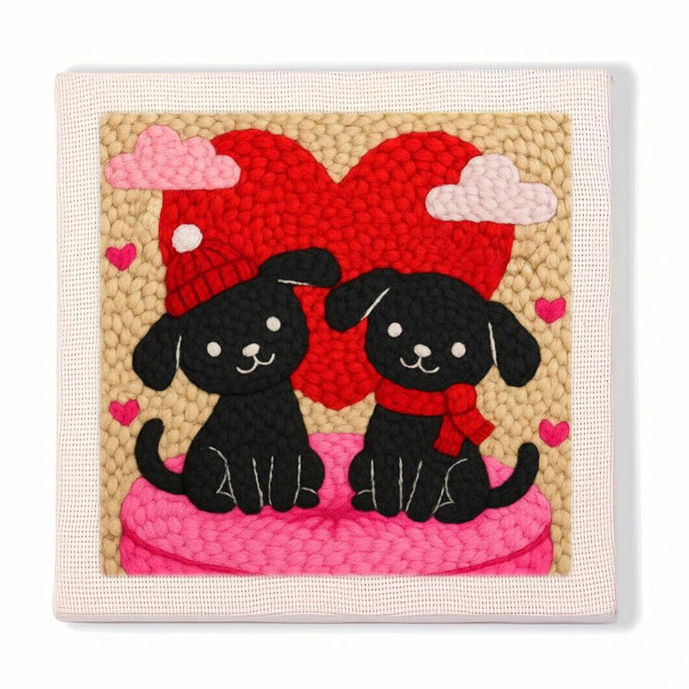 Black Puppies Punch Needle Embroidery Kits