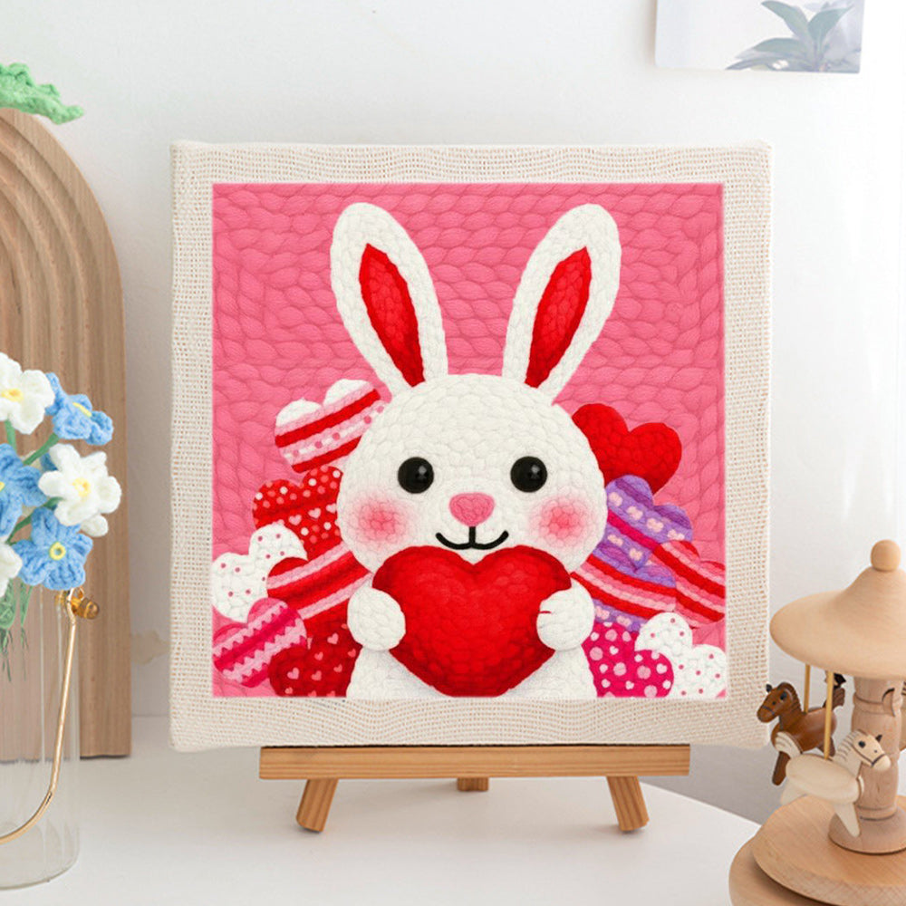 Bunny Holding Red Heart Punch Needle Embroidery Kits