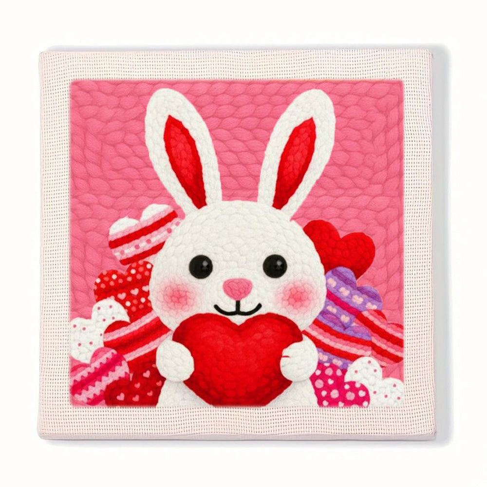 Bunny Holding Red Heart Punch Needle Embroidery Kits