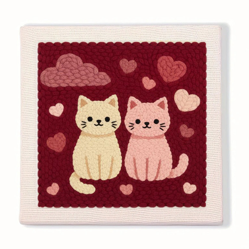 Cream & Pink Cats Punch Needle Embroidery Kits