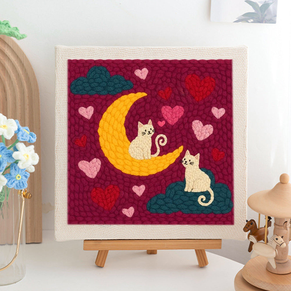 Cats on Moon & Clouds Punch Needle Embroidery Kits