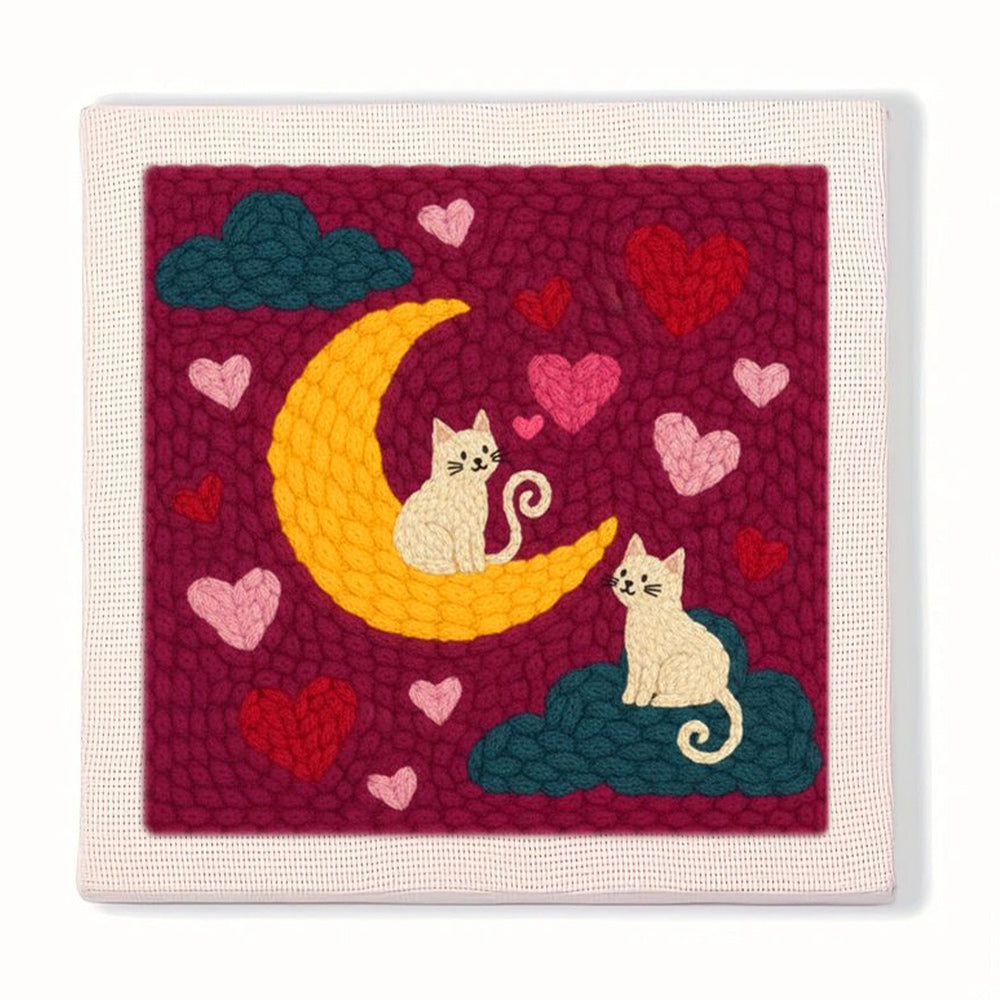 Cats on Moon & Clouds Punch Needle Embroidery Kits
