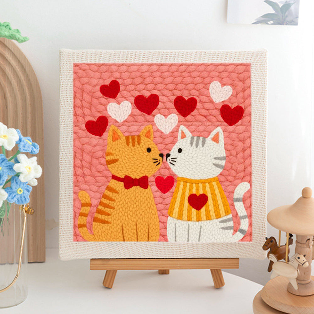 Tabby & Gray Cat Couple Punch Needle Embroidery Kits