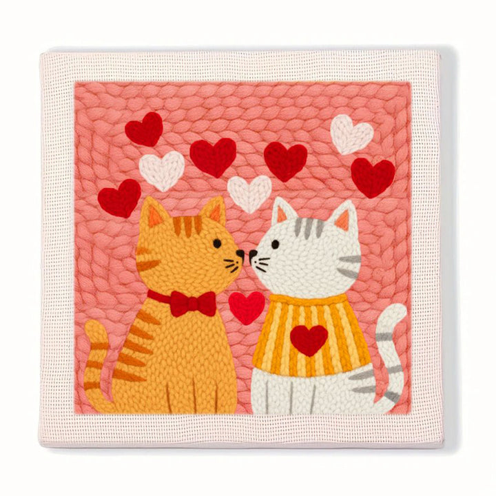 Tabby & Gray Cat Couple Punch Needle Embroidery Kits