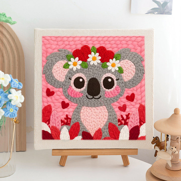 Koala with Flower Crown Punch Needle Embroidery Kits