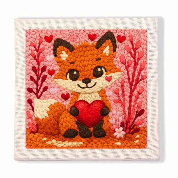 Fox Holding Red Heart Punch Needle Embroidery Kits
