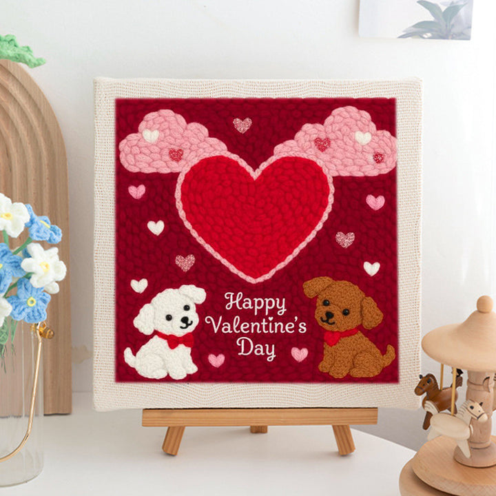 Happy Valentine's Puppies Punch Needle Embroidery Kits