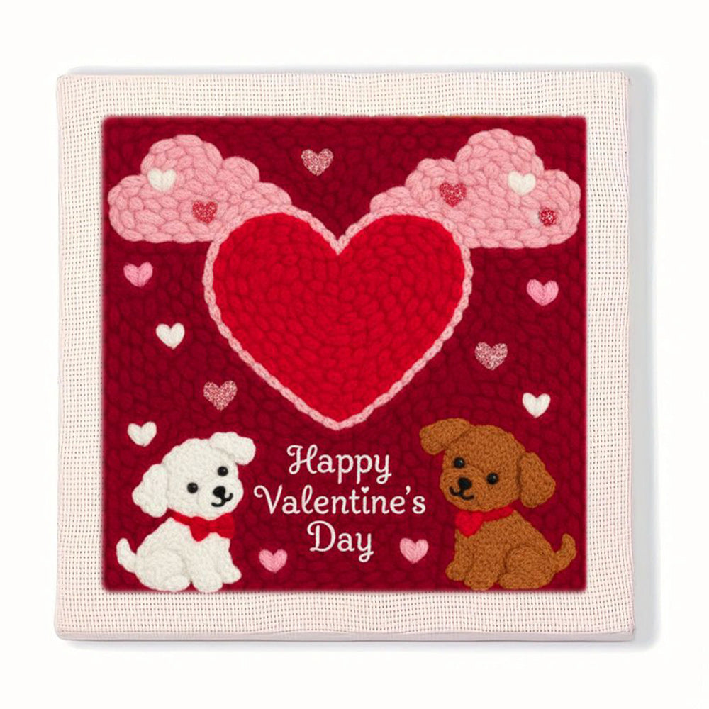 Happy Valentine's Puppies Punch Needle Embroidery Kits