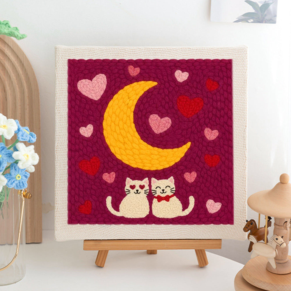 Cats Under Moon Punch Needle Embroidery Kits