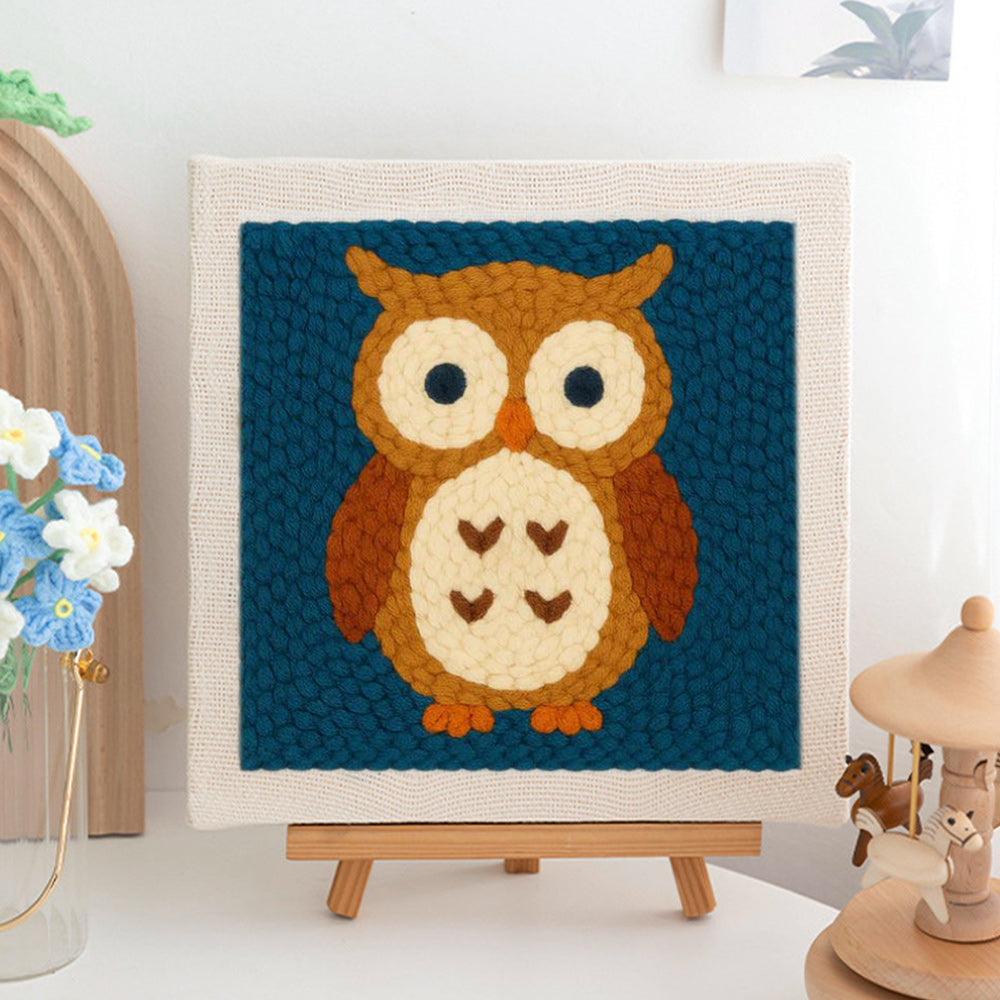 Cute Brown Owl Punch Needle Embroidery Kits