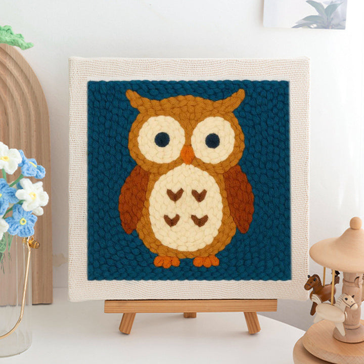 Cute Brown Owl Punch Needle Embroidery Kits