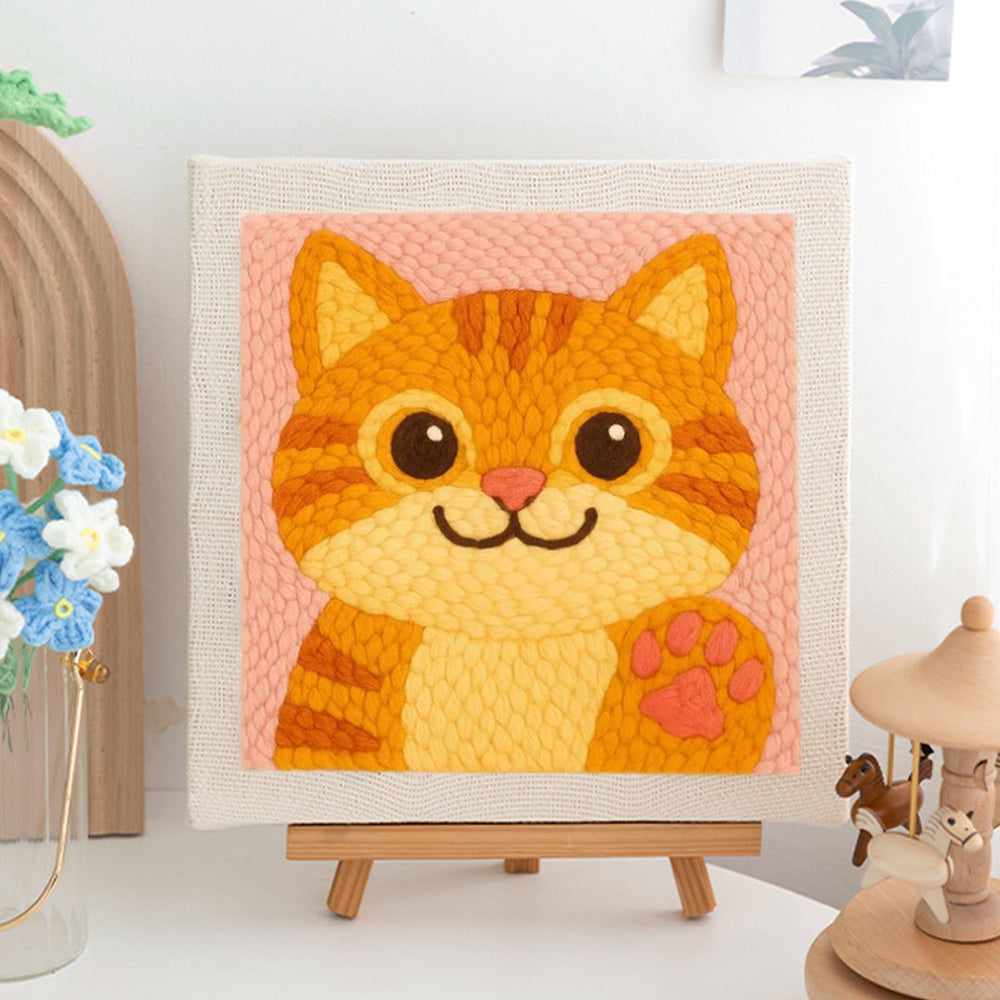 Waving Tabby Cat Punch Needle Embroidery Kits