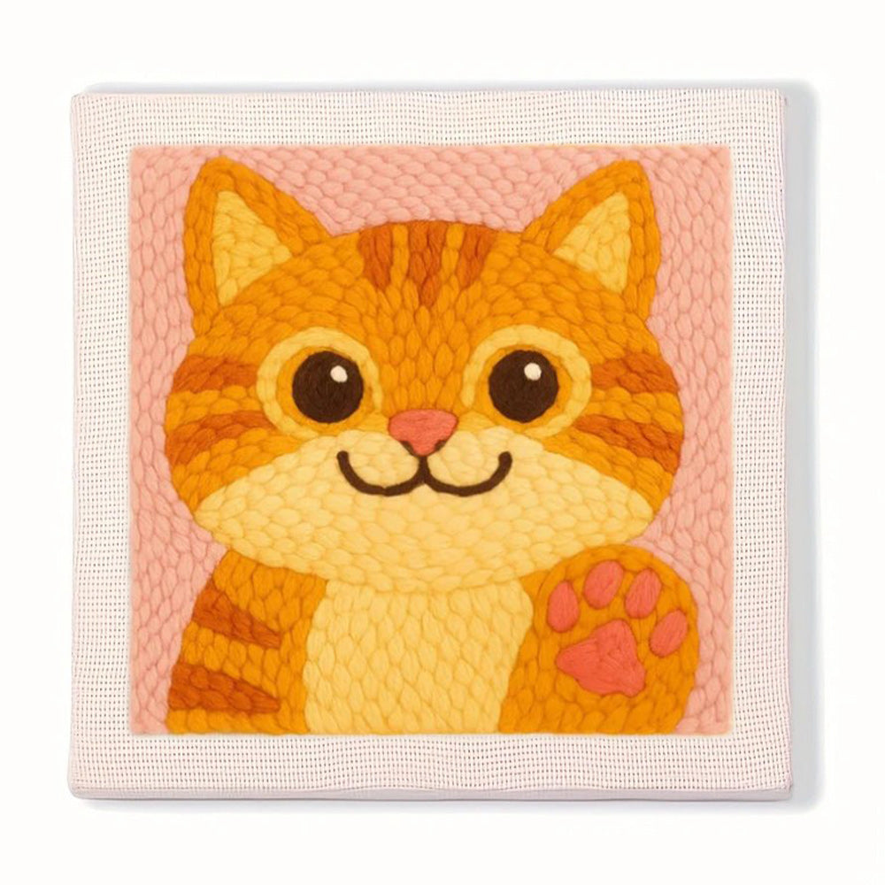Waving Tabby Cat Punch Needle Embroidery Kits