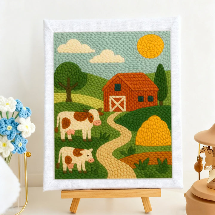 Farm with Cows Punch Needle Embroidery Kits