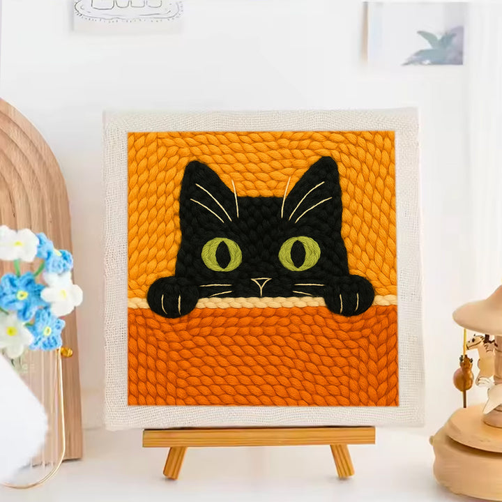 Cute Black Cat Punch Needle Embroidery Kits