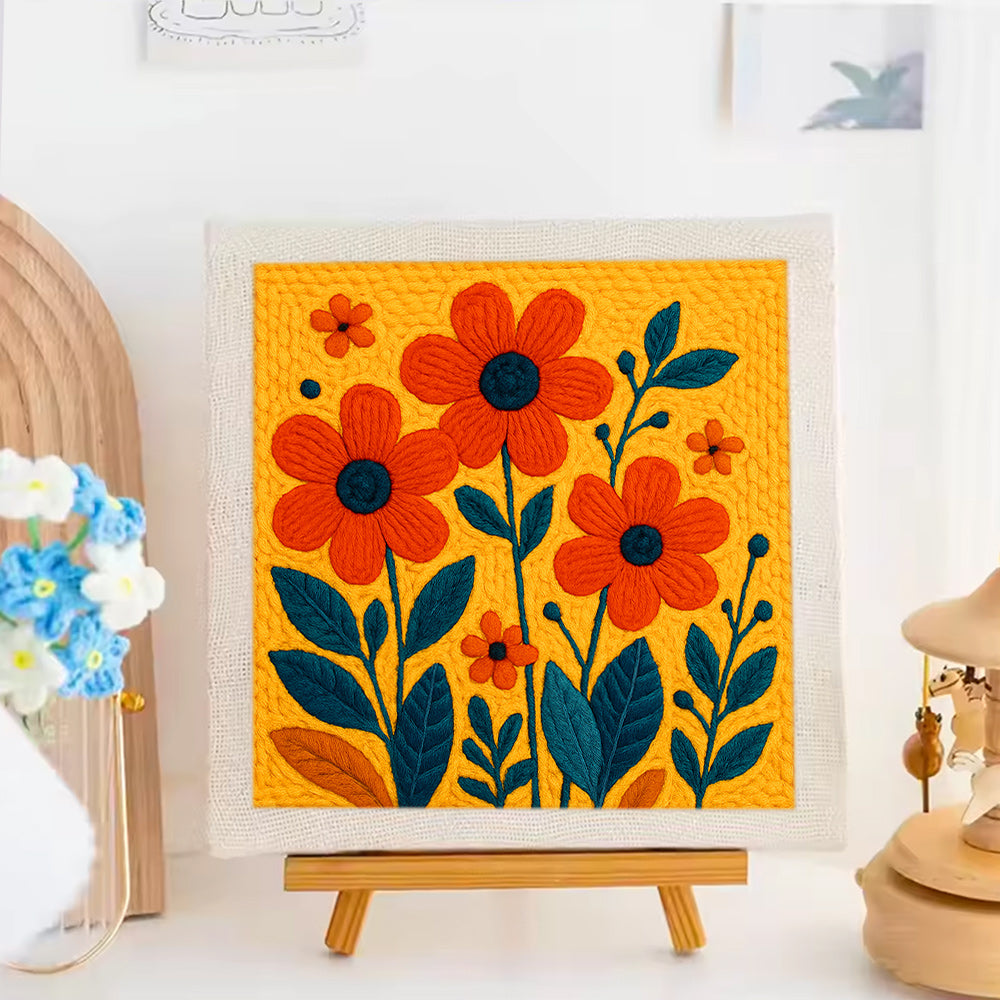 Orange Flowers Punch Needle Embroidery Kits