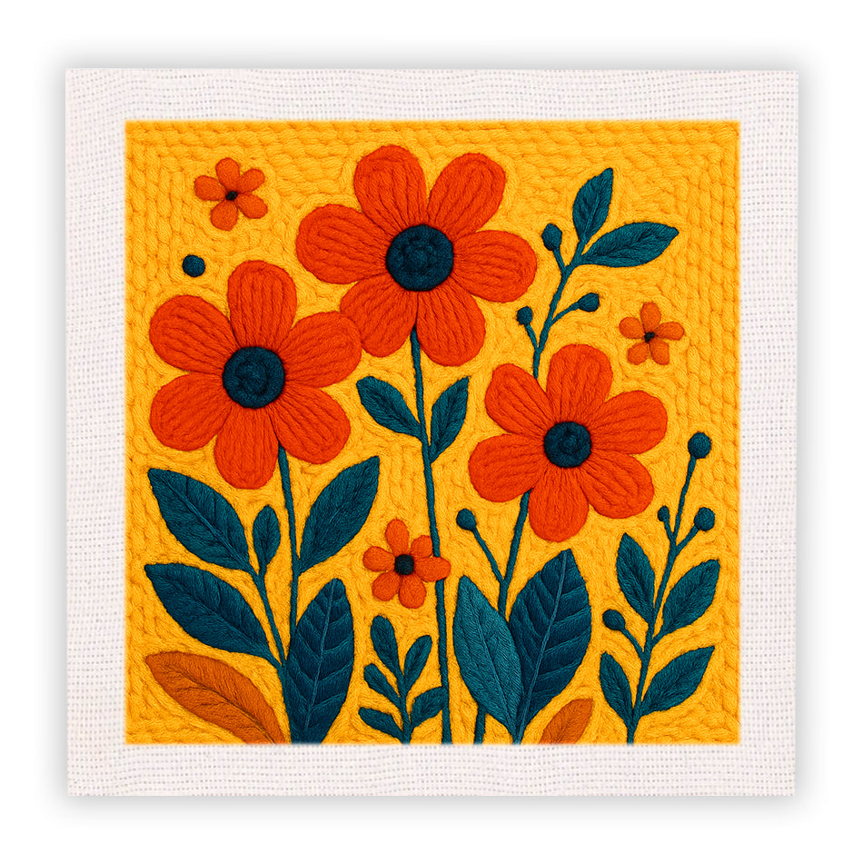 Orange Flowers Punch Needle Embroidery Kits