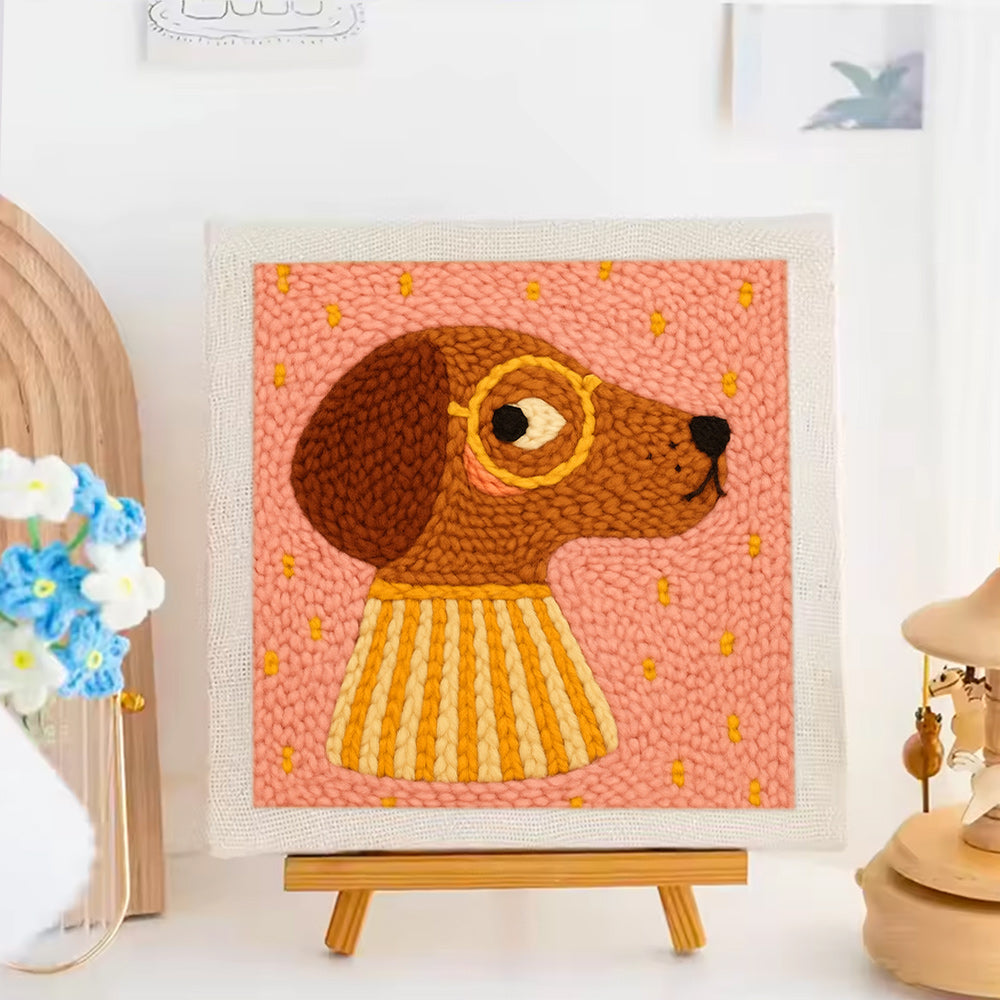 Dog with Glasses Punch Needle Embroidery Kits