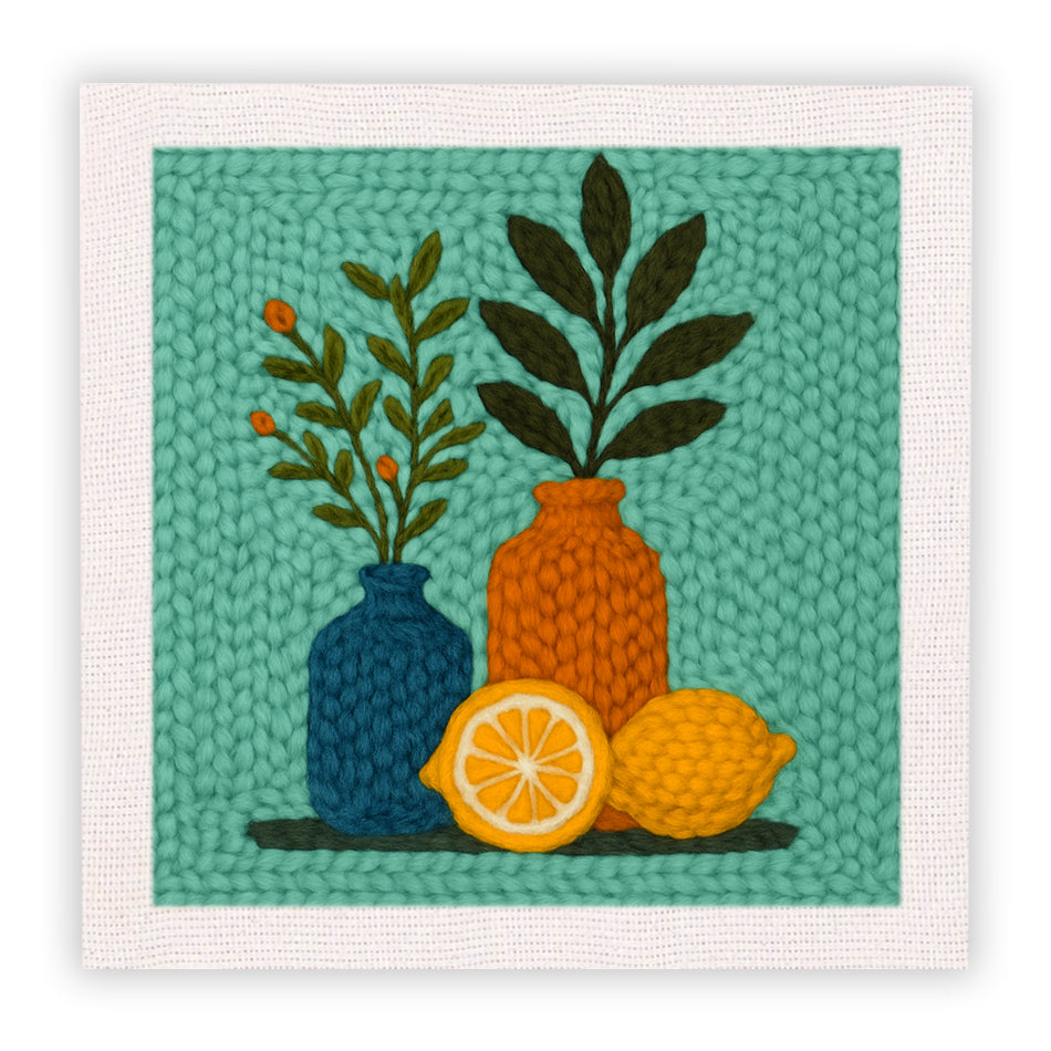 Lemons and Vase Punch Needle Embroidery Kits
