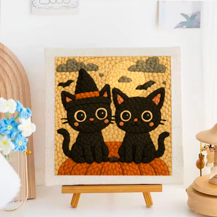 Halloween Black Cat Punch Needle Embroidery Kits