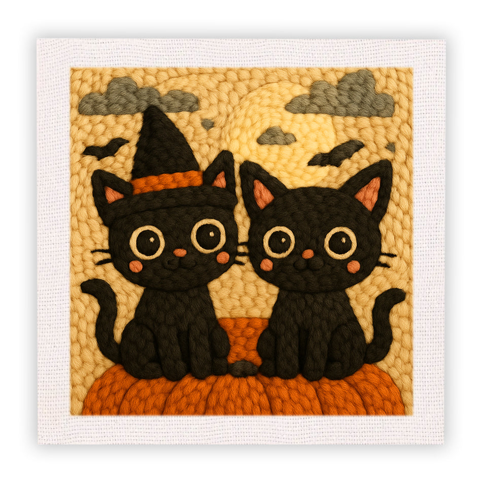 Halloween Black Cat Punch Needle Embroidery Kits
