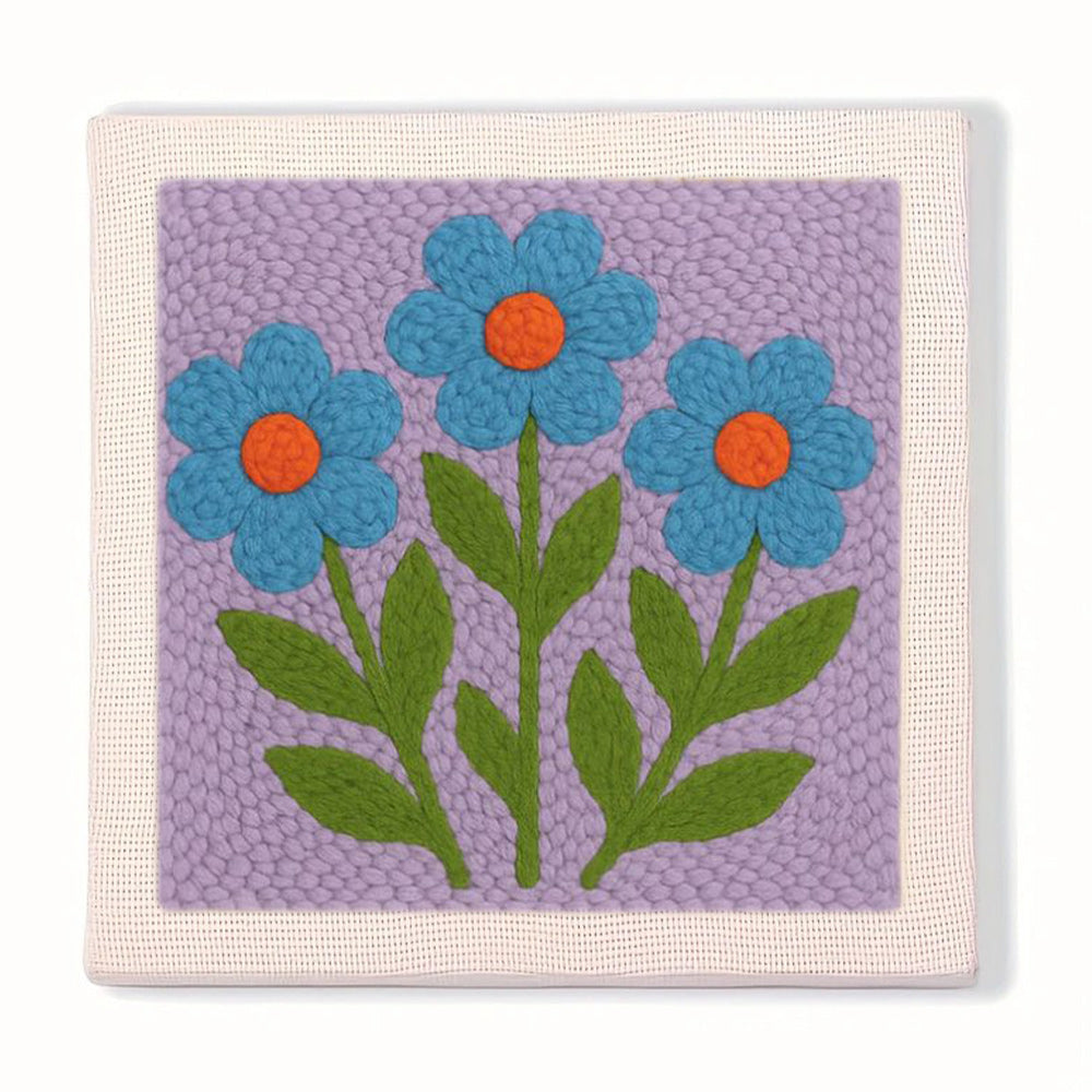 Blue Flowers on Purple Punch Needle Embroidery Kits