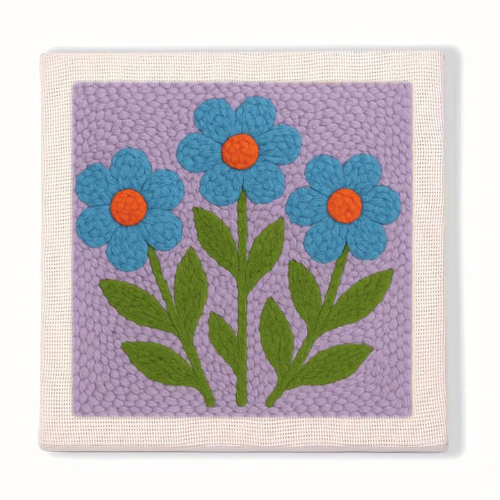 Blue Flowers on Purple Punch Needle Embroidery Kits