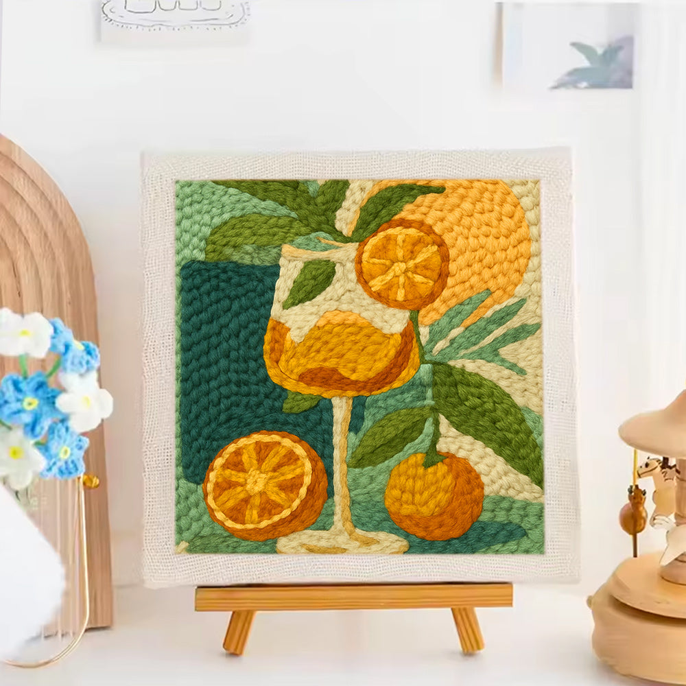 Orange Drink Glass Punch Needle Embroidery Kits