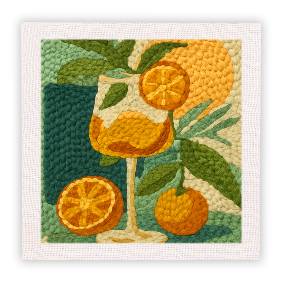 Orange Drink Glass Punch Needle Embroidery Kits