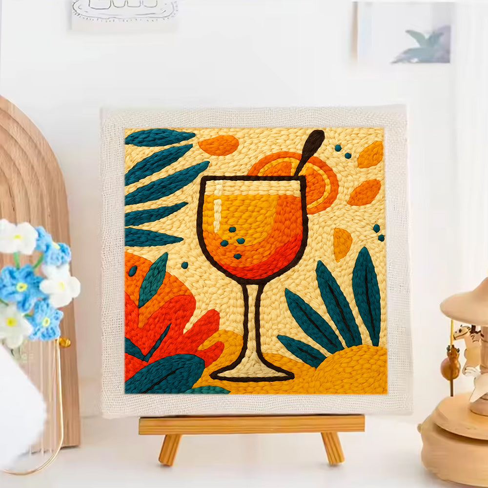 Orange Wine Glass Punch Needle Embroidery Kits