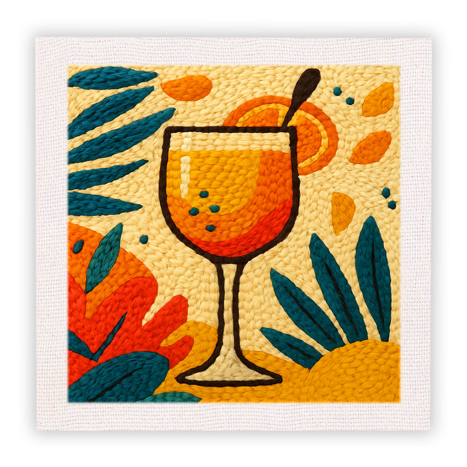 Orange Wine Glass Punch Needle Embroidery Kits