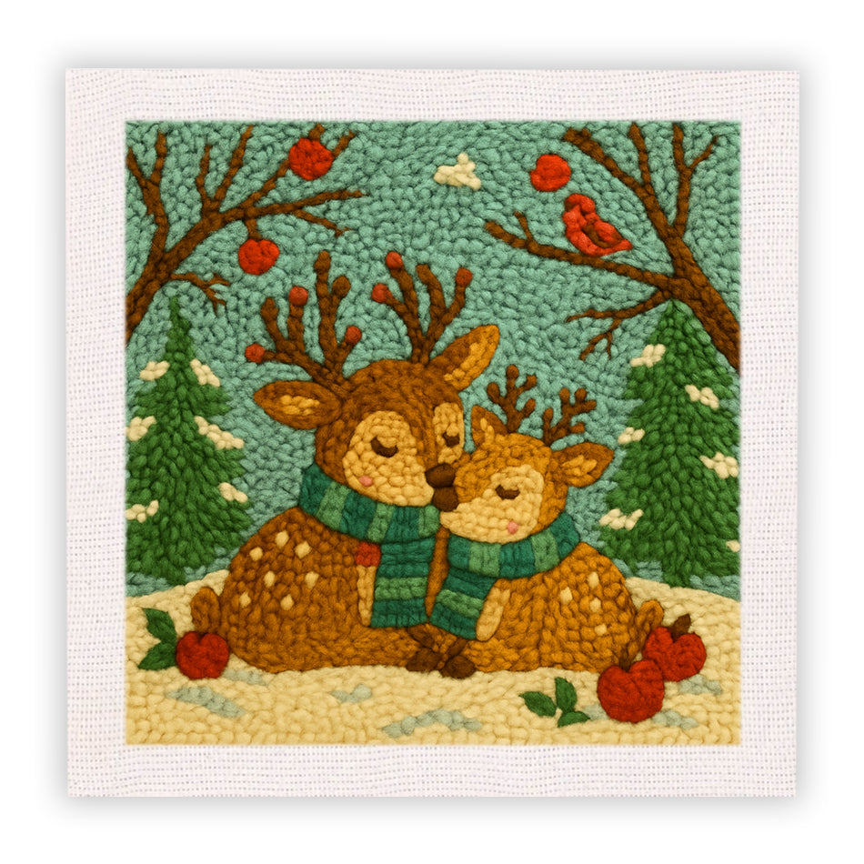 Winter Deer Scene Punch Needle Embroidery Kits
