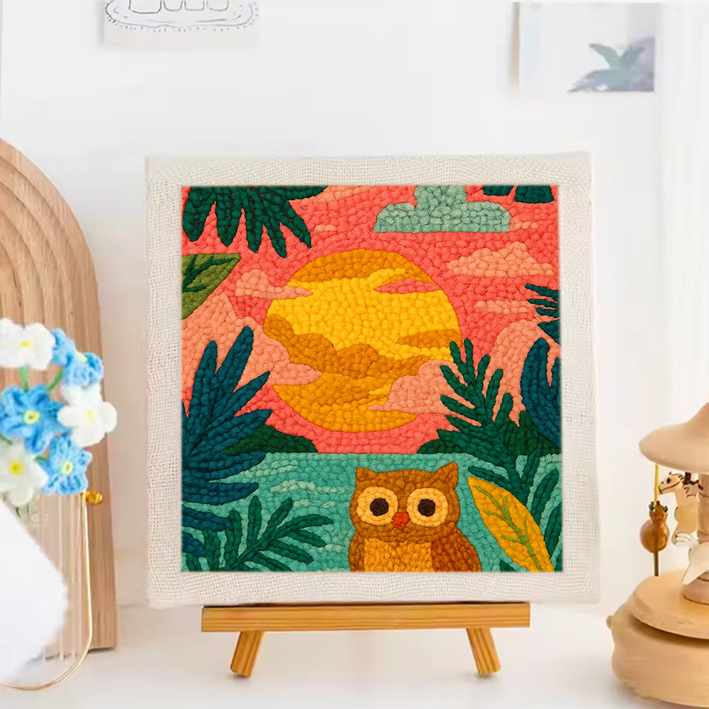 Tropical Owl Sunset Punch Needle Embroidery Kits