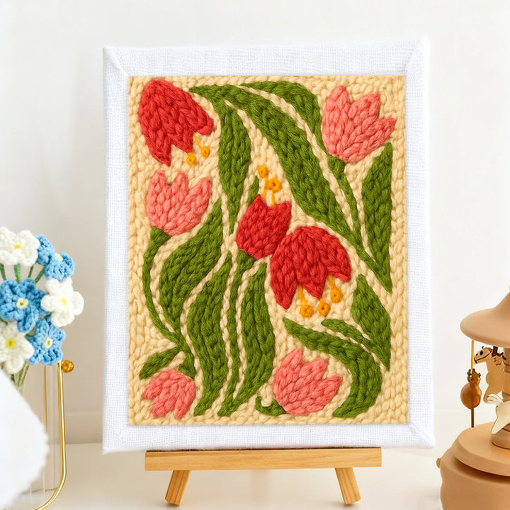 Red Pink Tulips Punch Needle Embroidery Kits