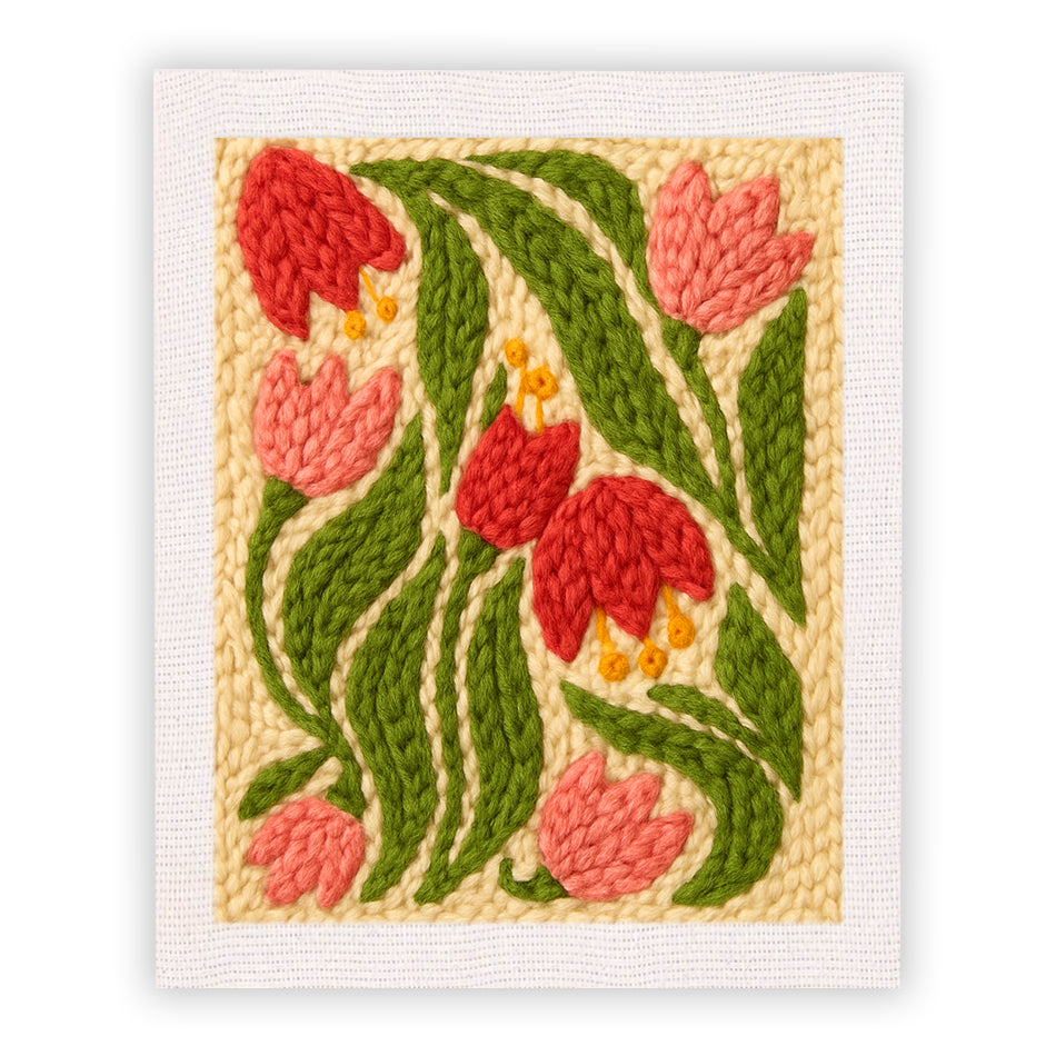Red Pink Tulips Punch Needle Embroidery Kits