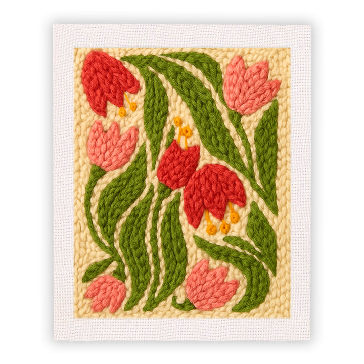 Red Pink Tulips Punch Needle Embroidery Kits