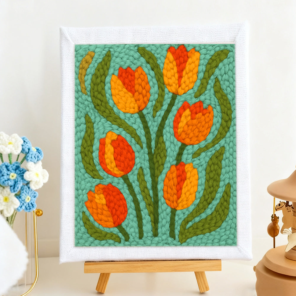 Tulips on Teal Punch Needle Embroidery Kits