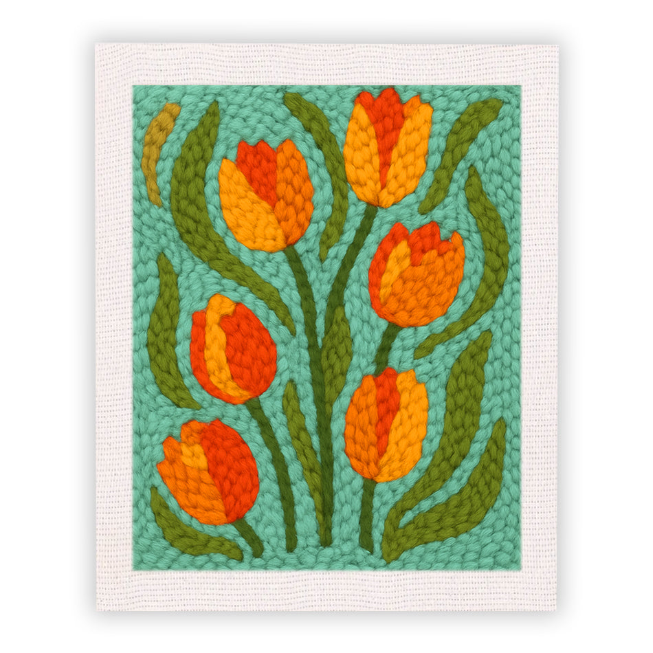 Tulips on Teal Punch Needle Embroidery Kits