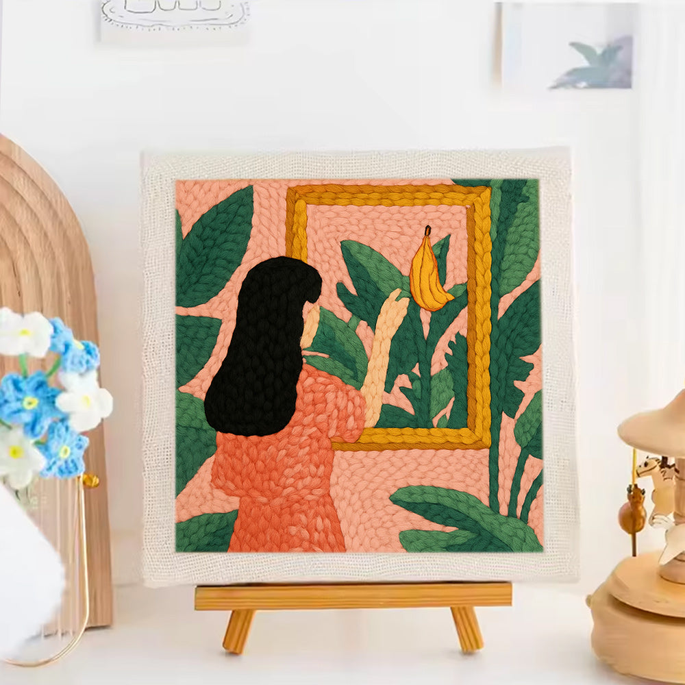 Banana Frame with Woman Punch Needle Embroidery Kits