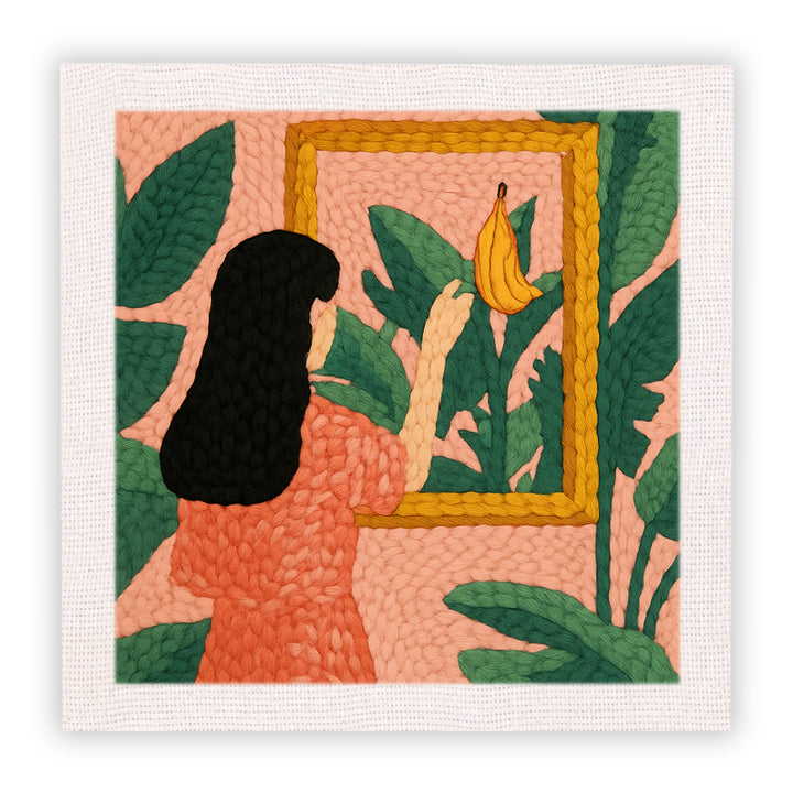 Banana Frame with Woman Punch Needle Embroidery Kits