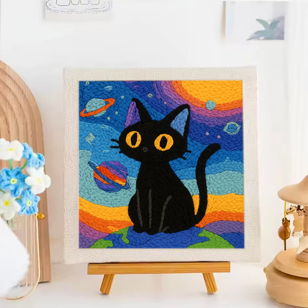 Cosmic Black Cat Punch Needle Embroidery Kits