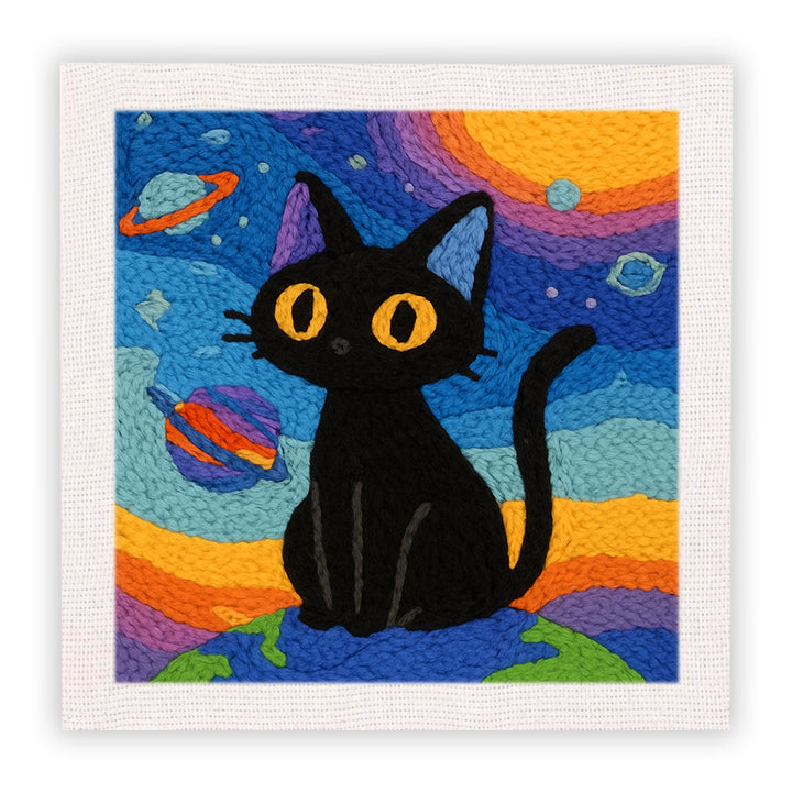 Cosmic Black Cat Punch Needle Embroidery Kits