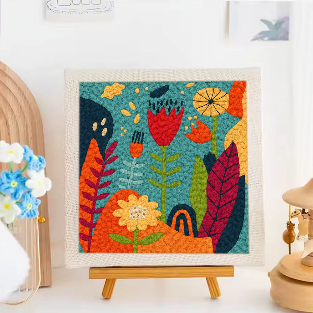 Teal Floral Art Punch Needle Embroidery Kits